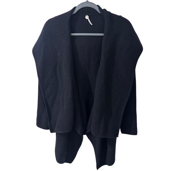 Margaret O'Leary 100% Cashmere Open Front Women's Cardigan Hoodie Black, size S - Picture 1 of 6